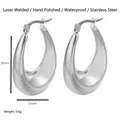 Polished silver stainless steel chunky water drop hoop earrings with waterproof finish - Hollow Oval Chunky Earrings / Steel