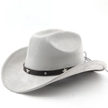 Detail of light gray cowboy hat with leather band and silver star studs on wool felt - M (56-58cm) / Light Gray