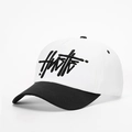 Gorra de béisbol ajustable en blanco y negro con bordado 3D Hustle de algodón - Talla única / Empalme Blanco y Negro