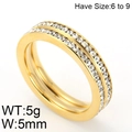 Anillo 5mm de acero inoxidable dorado con doble fila de circonitas en talla 6 a 9 - US 7 / Oro (KR47911-K)