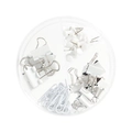 White stationery set with binder clips and paper clips in a round organizer box - Off White