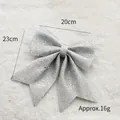 Sparkling silver glitter Christmas bow ornament 20cm x 23cm, lightweight 16g tree decor - 20cm Silver