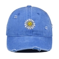 Vintage washed blue baseball cap with daisy embroidery and distressed ripped details - One Size / Light Blue