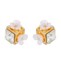 Französische Luxus-Ohrstecker aus Gold mit Kristallquadrat und weißen Harzblumen - KC Gold 0458