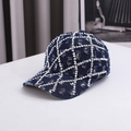 Casquette de baseball en jean bleu marine avec motif de losanges en strass et usures - Taille unique / Bleu foncé