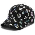 Black cotton baseball cap with holographic M and star patterns in a street fashion style - Adjustable / Black
