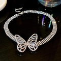 Elegant silver butterfly necklace with shimmering crystals and adjustable chain link - Silver (Full Diamond Butterfly)