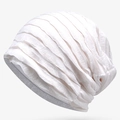 Breathable white pleated cotton slouchy beanie hat for women featuring a minimalist textured design - Regular Thin Style / White