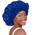 Dark blue satin sleep bonnet featuring a large decorative bow for hair care - Large / Royal Blue
