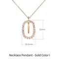 Ciondolo ovale in argento 925 placcato oro 18K con pavé di cristalli, altezza di 15 mm - Stile ciondolo lettera I ovale con pavé di zirconi / Argento 925 / 50cm (40+5+5cm) / Oro