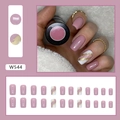 Pink press-on nails with gold foil stripes and square tips in a 24-piece full set - W544 Pure Color Gold Foil (Glue Style)