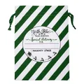 Christmas drawstring canvas gift bag with dark green diagonal stripes and retro postmark - 45*63CM, HK-33 (Green White Stripe)