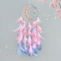 Pink crystal tree of life dreamcatcher with light blue feathers and moon frame charm - Pink