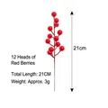 Detail view of 12-head red artificial berries stem with 21cm total length and 3g weight - Red 12-branch Berries