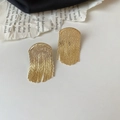 Golden vintage stainless steel earrings with textured fringe tassels on a white surface - 29# Vintage Vertical Embossed Tassel Drops