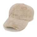 Solid light beige plush baseball cap for women with faux mink fur and warm winter texture - M (56-58cm) / Camel