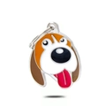 Cartoon Basset Hound enamel pet ID tag with vibrant colors and metal hanging ring - 28 Beagle