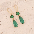 Eleganti orecchini a goccia in oro con zirconi verde smeraldo rotondi e a goccia - Orecchini Pendenti a Goccia Verdi Coppia (1#)