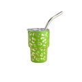 3oz portable stainless steel green travel tumbler with golden leopard print and straw - Green Leopard Print
