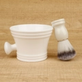 Scheerset voor heren met witte scheerkom en tweekleurige scheerkwast met zachte haren - Baardborstel met witte kom met handvat / Wit