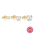 Tre paia di orecchini a cuore in argento 925 dorato con zirconi in varie dimensioni - Forma di Cuore (#1) / Oro