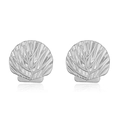 Detailweergave van zilveren oorknopjes in schelpvorm met fijne radiale streeptexturen - Stijl A: Zilver 1 Paar