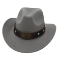 Grey felt wide brim cowboy hat for kids with star buckle and turquoise band - Light Gray