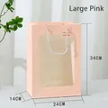 Pink gift bag with transparent window, braided handles, and size 34x24x14cm for flowers - Large (34x24x14cm) / Pink