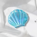 Blue holographic shell-shaped portable storage pouch with shiny laser finish - Blue