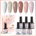 Macro view of 6-piece neutral gel polish set with 7.5ml bottles and color swatches - Earth Tone Series Set (GPS05)