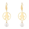 Golden circle hollow boy earring with white pearl pendant for women - Gold Boy (KE79990-GC)
