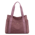 Grande borsa tote in tela color malva con manici viola e pratica tasca frontale - Viola e Caffè