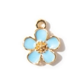 Light blue enamel flower pendant with golden metal edges for jewelry making DIY - Blue (Gold Plated)