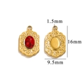 Vintage 18k gold plated stainless steel oval pendant with red agate stone, 16x9.5mm size - Red Howlite