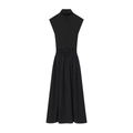 Elegante zwarte mouwloze coltrui jurk met gebreid bovenstuk en trekkoord in de taille - XS / Zwart