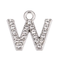 Close-up of silver letter W pendant with sparkling crystal rhinestones for DIY jewelry - Letter W