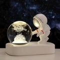 Astronaut night light featuring 3D crystal ball with birthday cake and warm LED glow - Sphere / Happy Birthday (Natural Light)