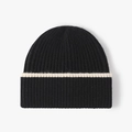 Gorro de punto negro con raya blanca en contraste, gorro de invierno grueso para hombre y mujer - Negro con raya blanca