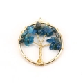 3cm Life of Tree pendant with blue crystal crushed stones and golden wire wrapping - 3cm / Gold + Kyanite