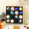 Set dettagliato di 16 palline di Natale blu e argento in una scatola regalo marrone rustica - Stile 9 (Blu, Bianco, Argento e Oro)