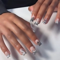 Silver gothic flame press-on nails with chrome cross and fleur-de-lis metallic 3D art - JP2921 (Glue Style)