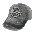 Détail de la visière usée et broderie FOURTEEN sur casquette en denim délavé - M (56-58cm) / Gris