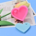 Pink heart silicone mold for DIY resin keychains with completed blue heart pendant - Heart Shaped Pink Mold (CY-35)