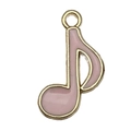 Pink enamel music note pendant with gold metal frame for DIY jewelry making - Pink Musical Note