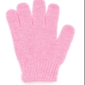 Pink exfoliating shower glove with five-finger design and elastic wrist for skin care - Pink