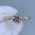 Elegant silver ring featuring a brilliant round moissanite center stone and side diamonds - 2 Carats (8mm) Ljz-64 / Adjustable Open