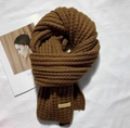Knit houndstooth scarf in brown with handmade leather label on white fabric background - Handmade Label Solid Style / Solid Color-Coffee