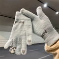 Winter warme gebreide touchscreen handschoenen voor dames, schattig pandapatroon, dik en pluche. - Blauw