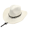 Dettaglio cappello da cowboy in paglia bianca con cinturino in pelle e decori in metallo - M (56-58cm) / Bianco puro