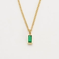 Vintage style gold titanium steel necklace with rectangular emerald green zircon pendant - May / Green
